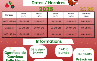 Stage U9 U11 et U13- Vacances de Noël