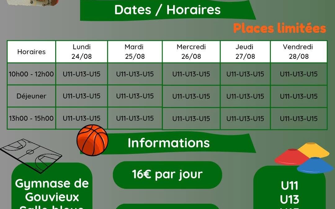 Stage de reprise pour les catégories U11, U13 et U15