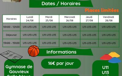 Stage de reprise pour les catégories U11, U13 et U15
