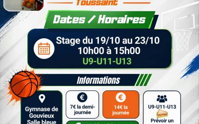 Stage de la Toussaint pour les catégories U9-U11-U13